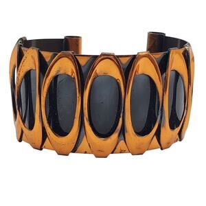 Wide Copper Black Cuff Bracelet Geometric Oval Cutout Modernist Bangle Boho MCM